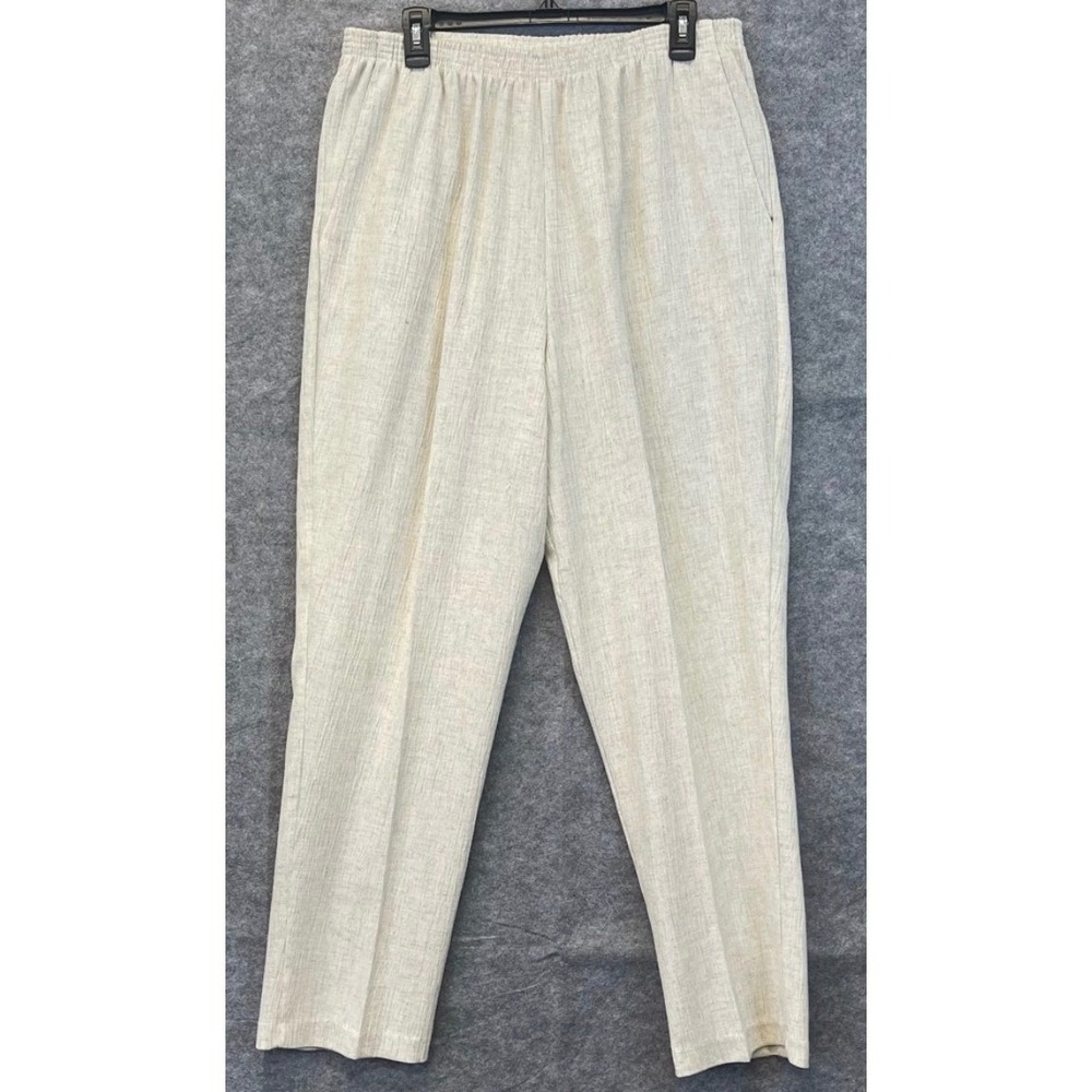 ERIN LONDON Linen Blend Pants Womens L Beige‎ Elastic Waist Coastal Slacks NWT